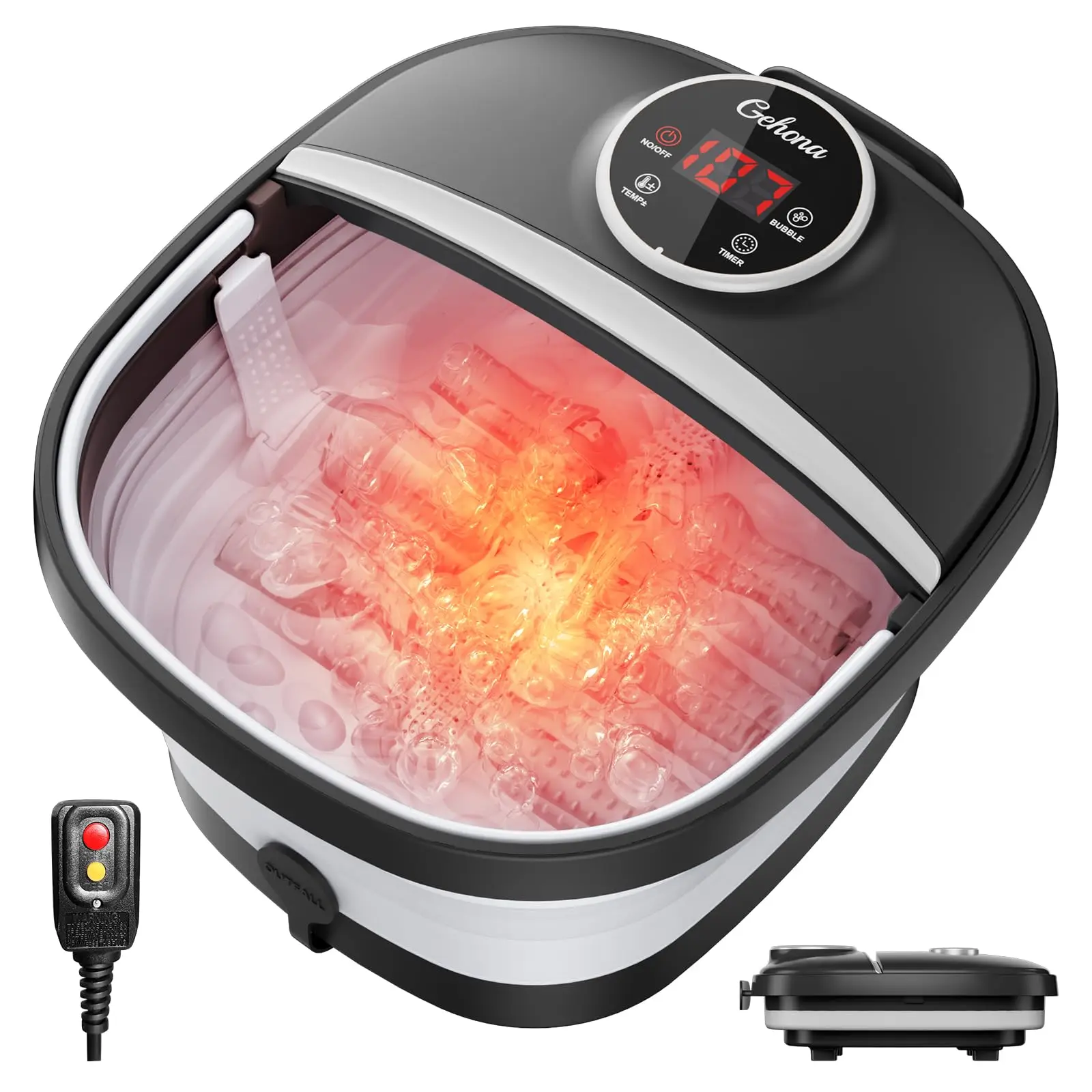 

Heat & Bubble Foot Spa Massager with Red Light, Timer, Side Supports - Portable Soaking Tub for Home Relaxation, Gifts