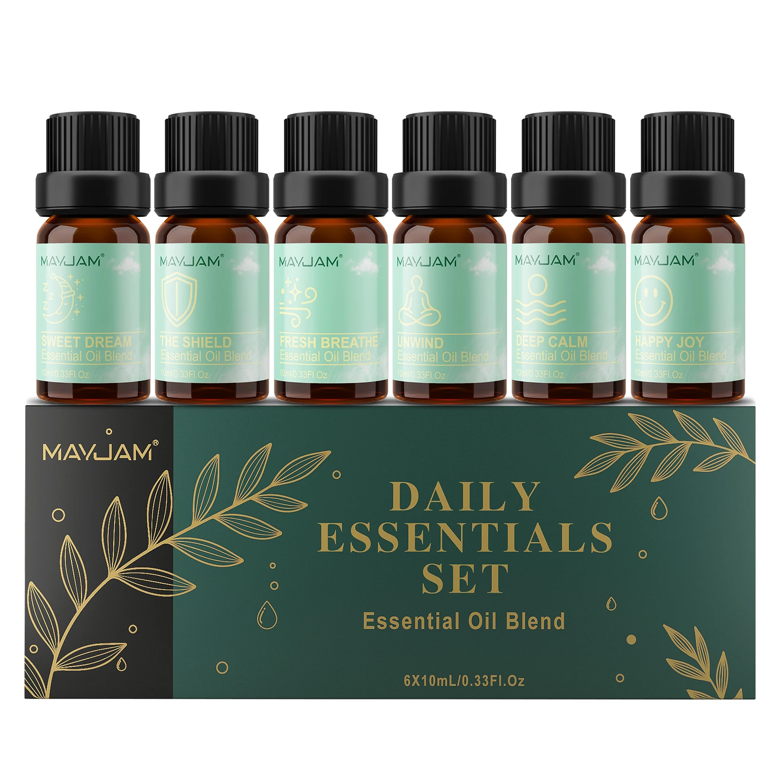 MAYJAM Essential Oils 6 Bottles Blend Oils Gift Set for Humidifiers Diffusers Aromatherapy Unwind Calm Sweet Dreams