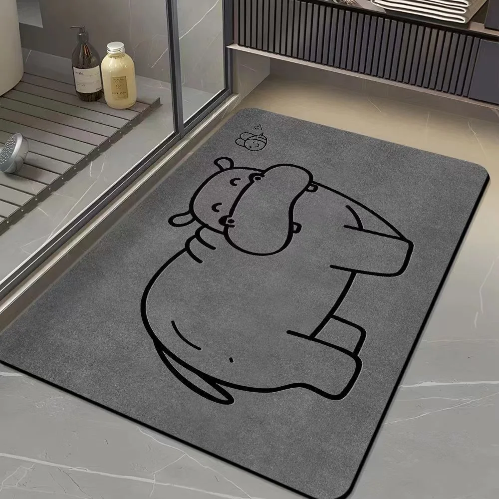 دياتوم الطين الحمام حصيرة خط الفن الكرتون الحيوان نمط سريعة الجافة ماصة البساط عدم الانزلاق المرحاض سجادة باب فرس النهر الزرافة التمساح #2