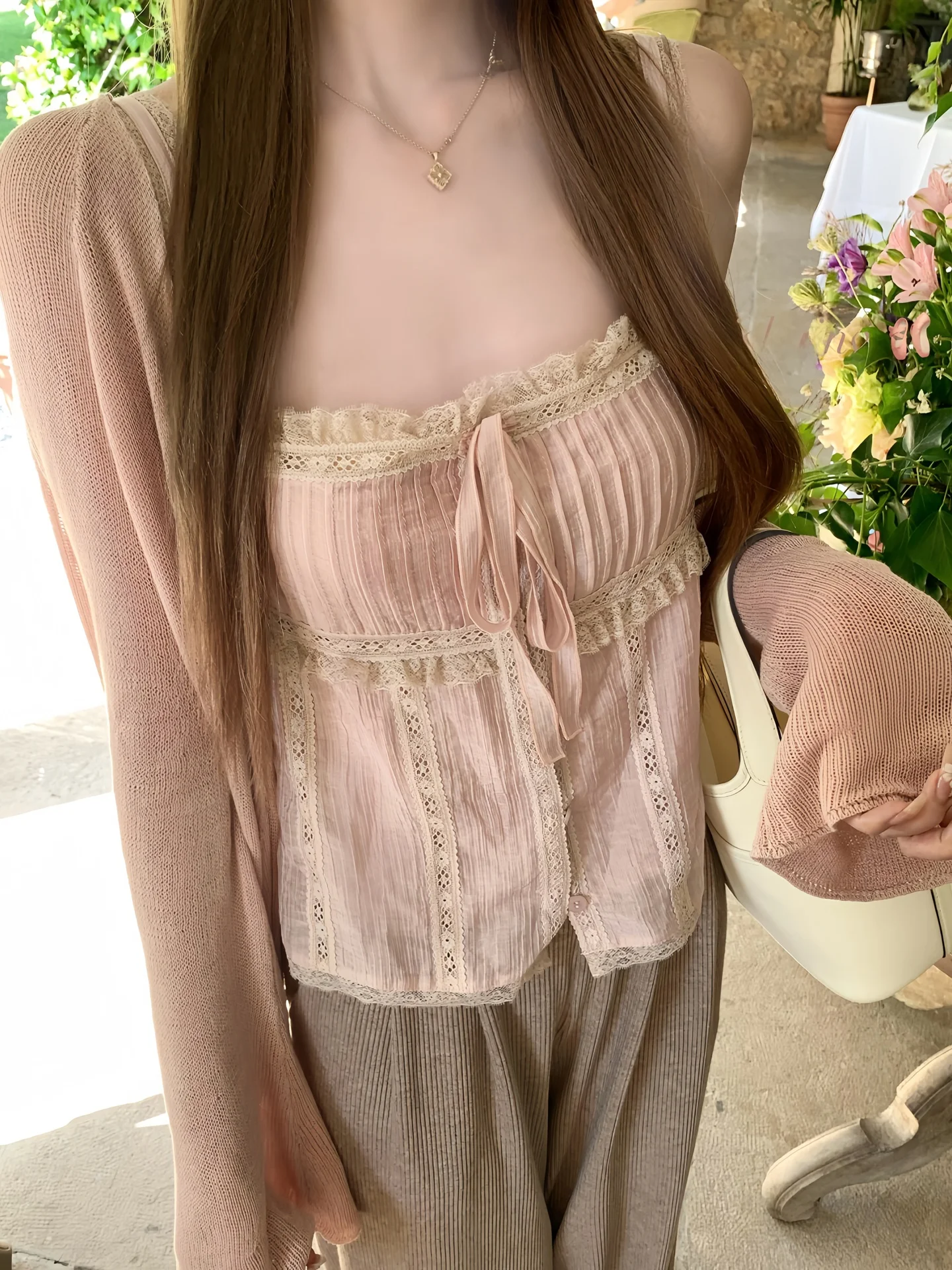 

Женский шифоновый топ Huhu Select с кружевной отделкой, короткий, дышащий, приятный для кожи, с открытым передом, кардиган