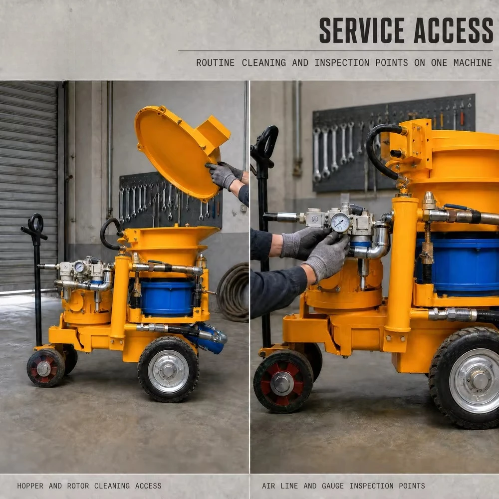 Portable Wheel Type PS-5I Full Pneumatic Shotcrete Machine Motor Engine High Efficiency Concrete Spraying Equipment Construction