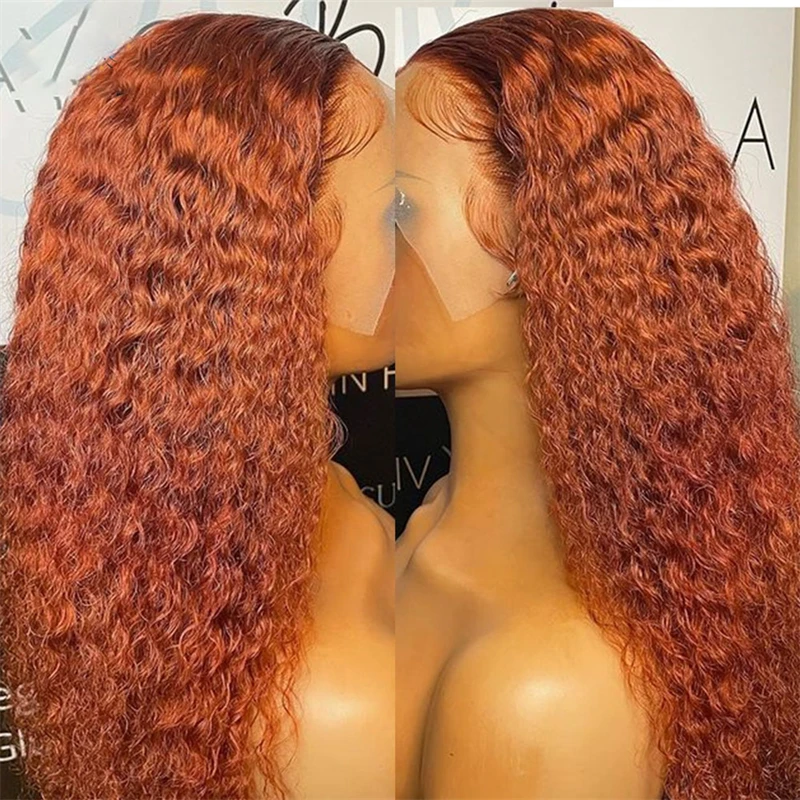 Peluca frontal de encaje para mujeres negras, pelo largo y rizado de 26 ", color Naranja, 180de densidad, predesplumado, resistente al calor, diario, sin pegamento