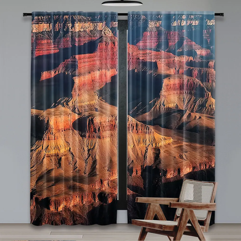 2Pcs American Curtain View Of The Famous Majestic Grand Canyon Red Rocks Different Cliff Suitable For Bedroom Bathroom Dining