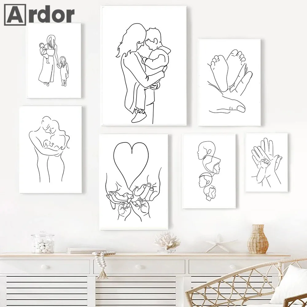 Love Hands Abstract Line Canvas Painting Family Portrait Print Mom Dad Daughter Son Art Poster Nordic Wall Pictures Home Decor