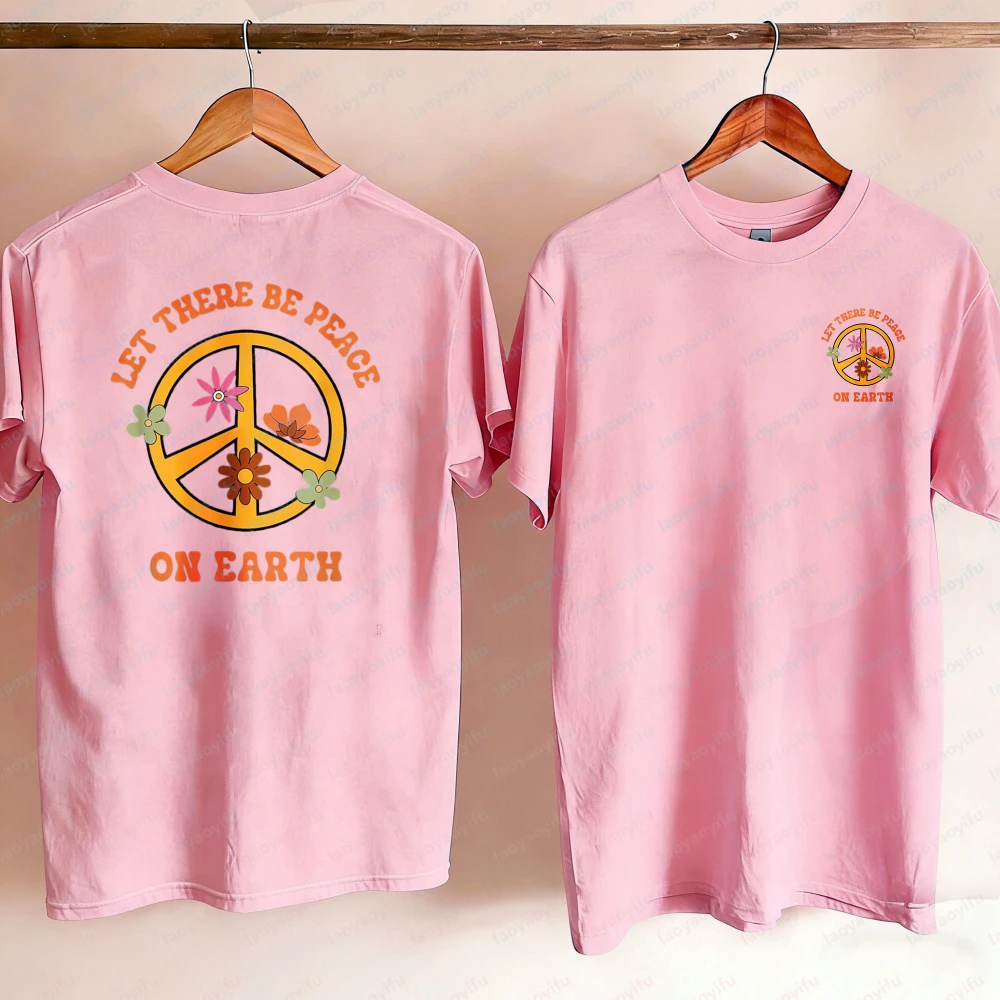 Let There Be Peace on Earth Day Retro World Peace Sign T-Shirt Y2k Top Graphic T Shirts Harajuku Clothes High Quality Cotton Top