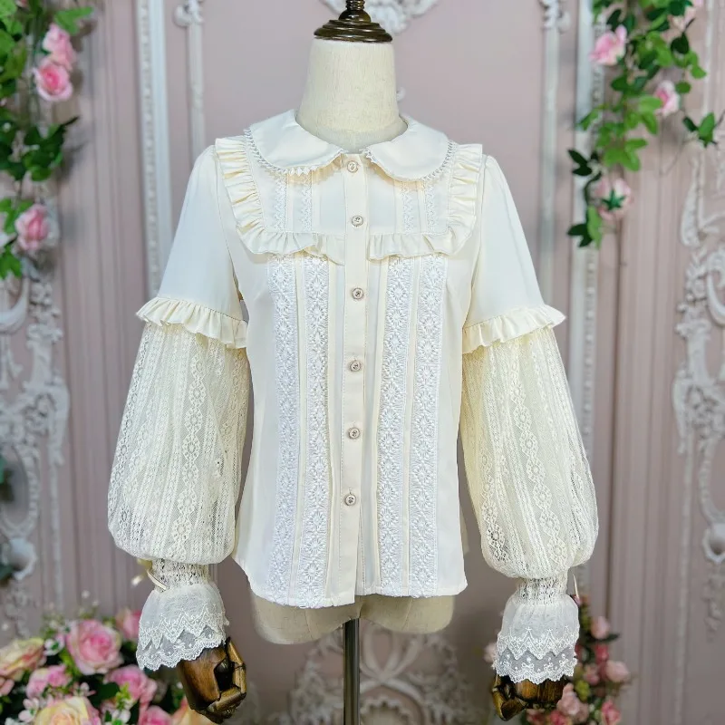 2025 primavera outono novo original lolita manga longa doce boneca colarinho camisa vintage elegante senhora lanterna manga interior lolita topo