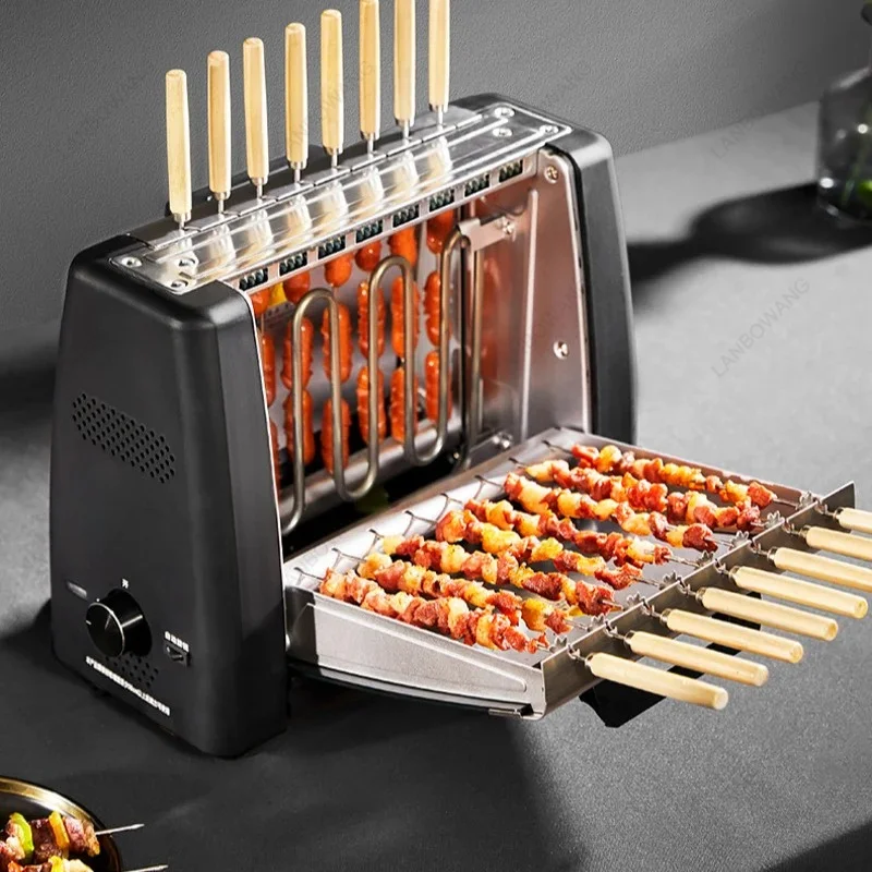 1200W Smokeless Automatic Rotating Skewer BBQ Grill, 220V Electric Kebab Machine with 360° Rotation for Home Use