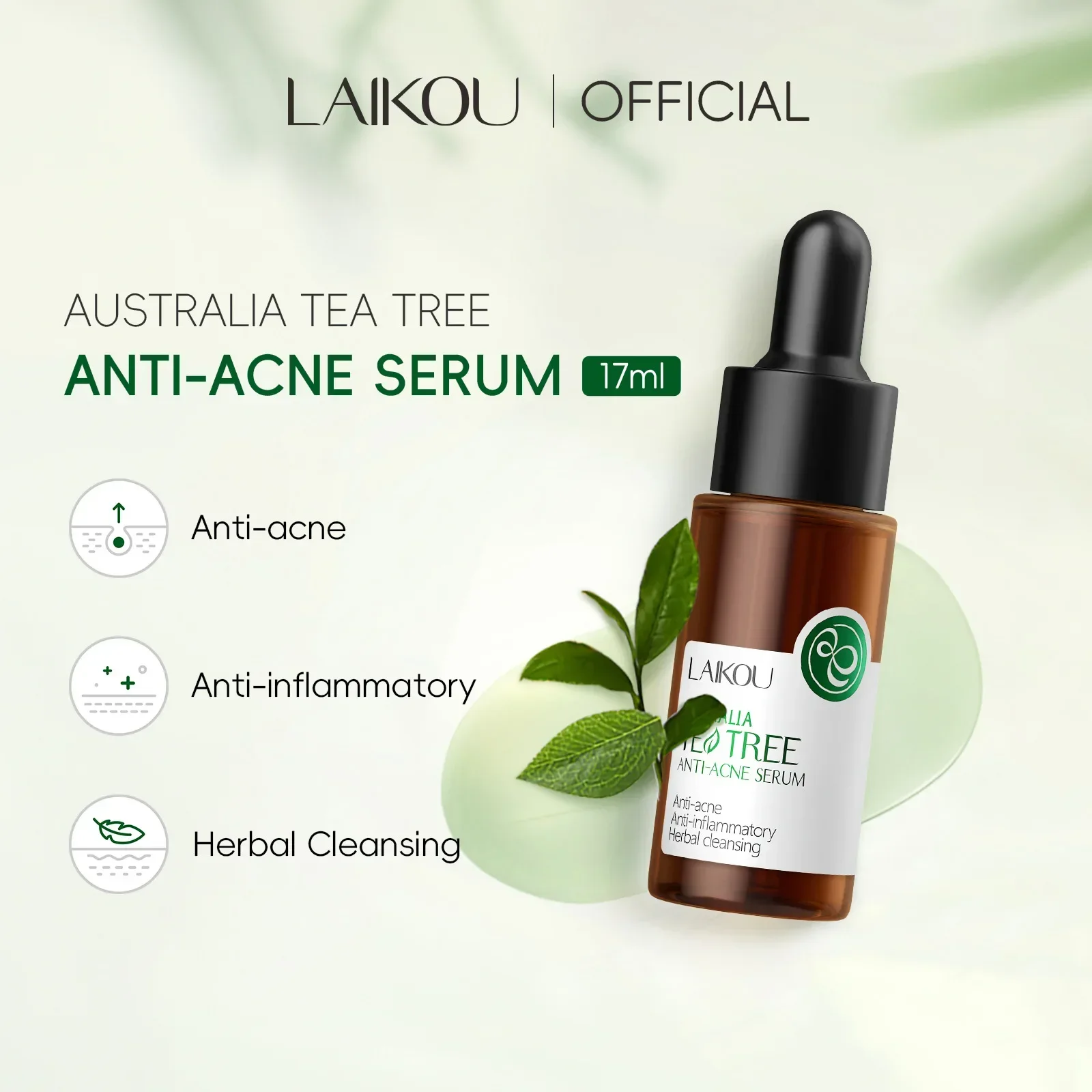 LAIKOU 17ml Facial Hydrating Moisturizing Tea Tree Essence Facial Serum Smoothing Face Skin Care