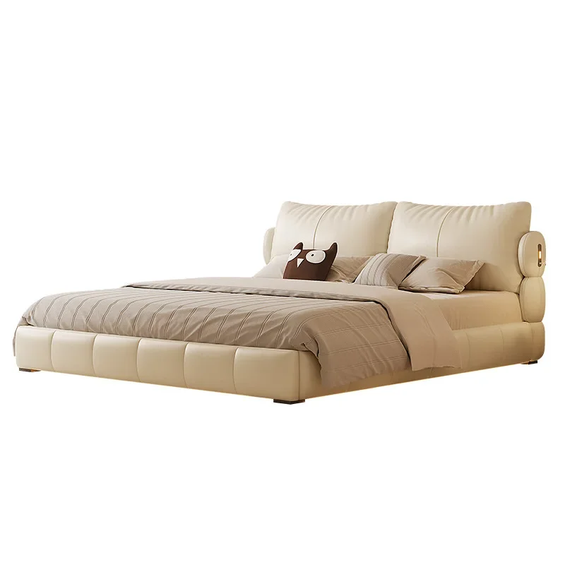 

Cloud, leather bed, French style, cream wind, double master bedroom, soft case