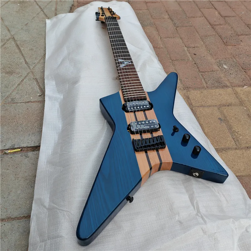 Purple/blue 7 Strings Electric Guitar,Neck through Ash body locking tuning pegs Pull-up Volume Switch