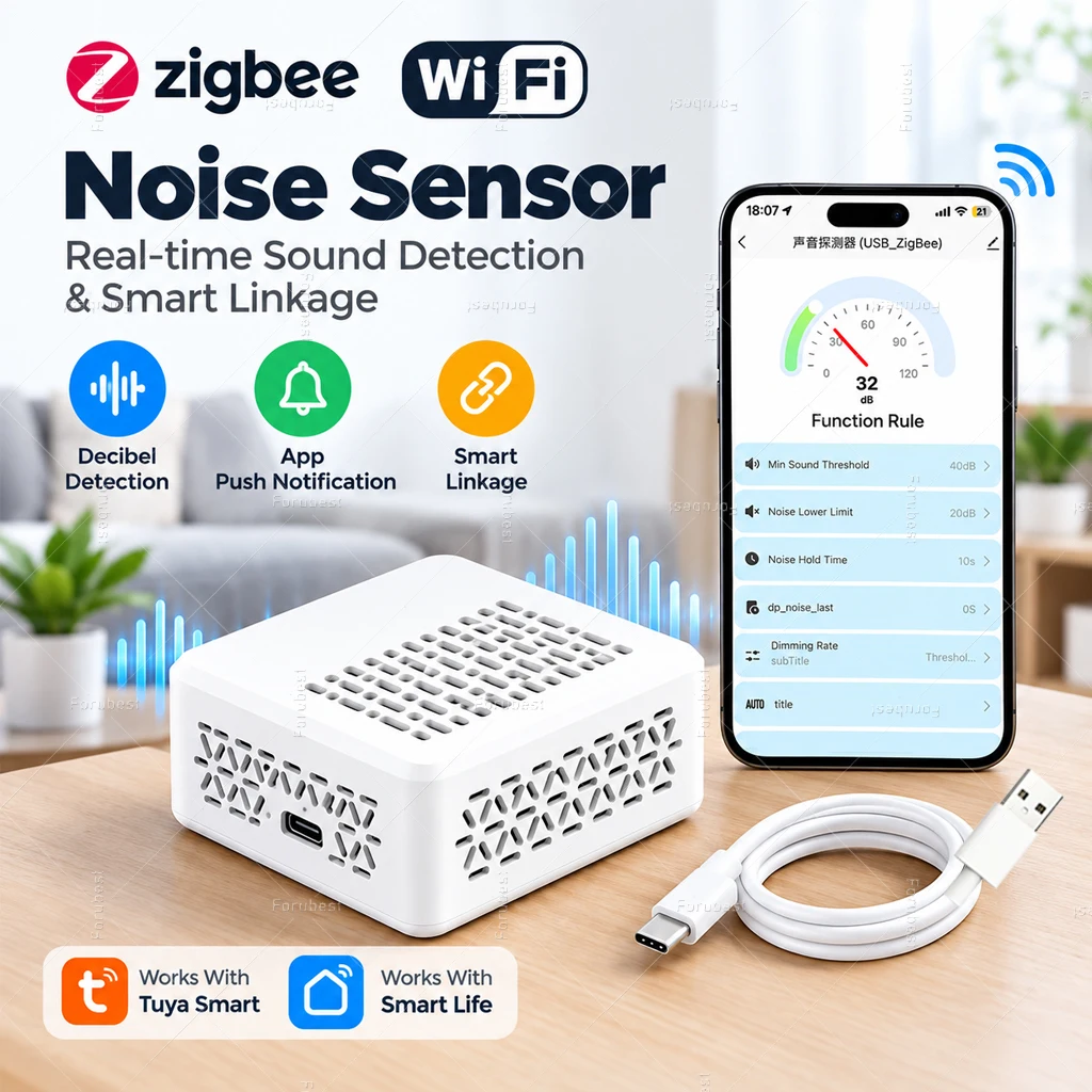 Tuya Smart WiFi/Zigbee Sound Noise Sensor Decibel Meter Sound Level Sensor Real Time Detection Smart Life App Home Automation