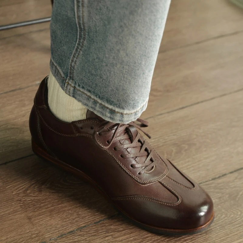 Men's Concise Cowhide Sport Training Shoes Oxfords Casual British round Toe Genuine Leather Dress Loafers Horsehide Male Footwea