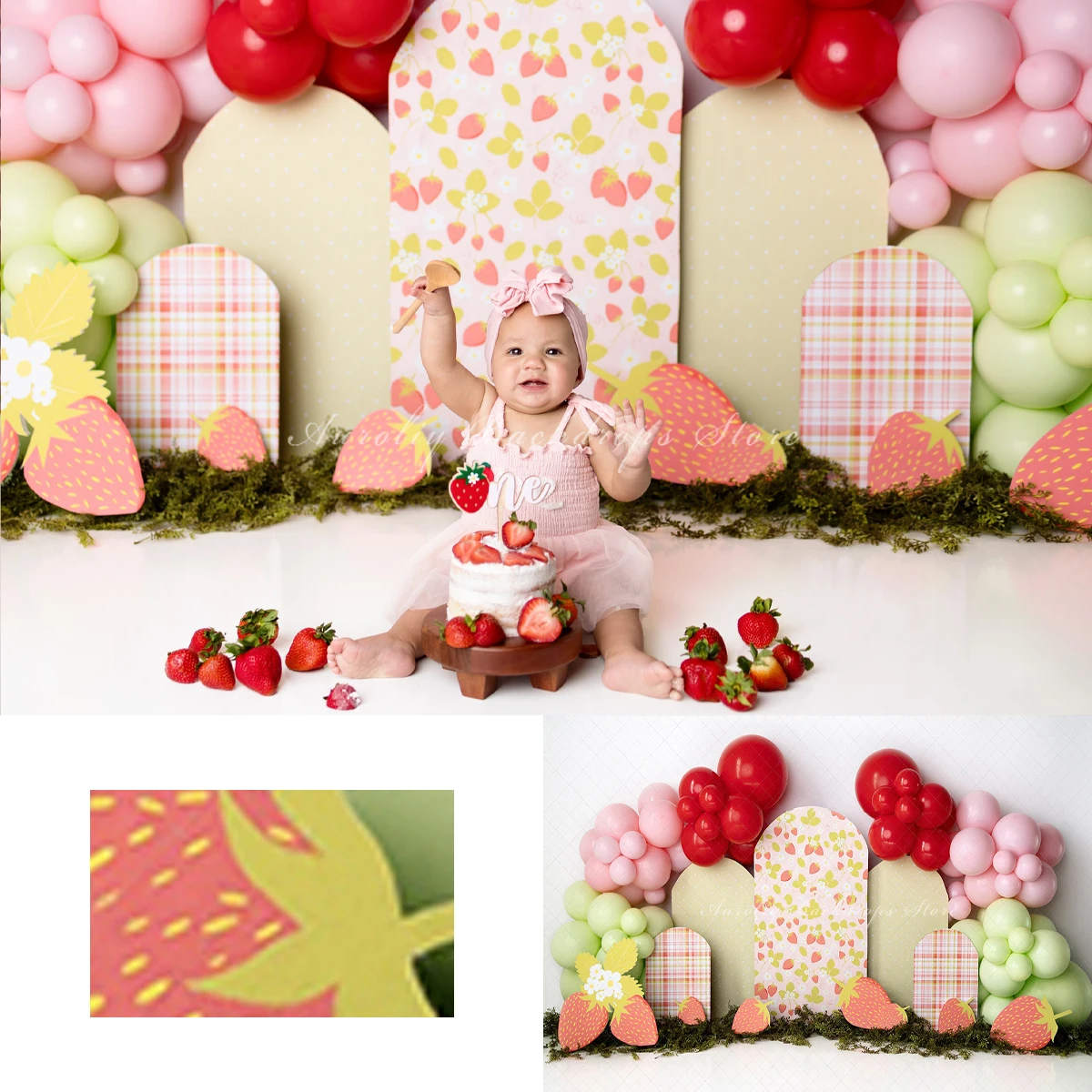 

Wild Strawberry Arch Backgrounds Cake Smash Kids Adult Photography Props Child Baby Birthday Balloon Decors Photo Backdrops