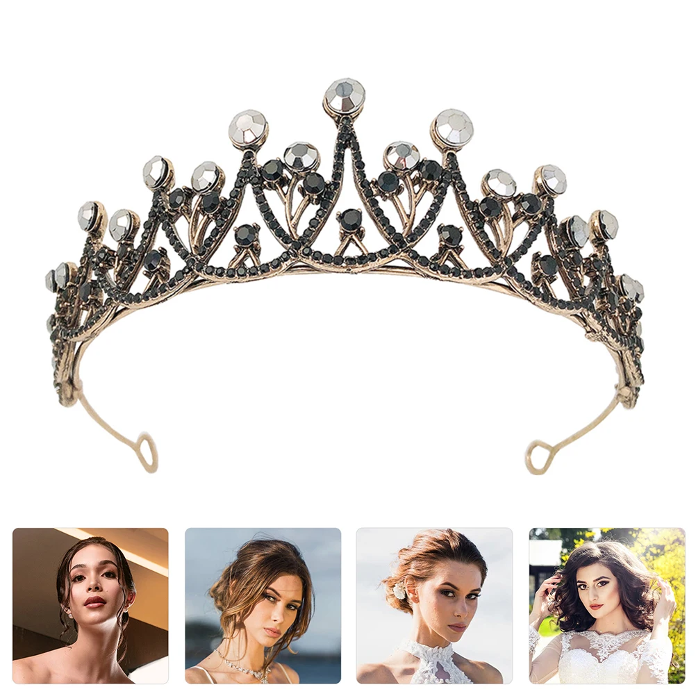 

Retro Crown Headpiece Black Baroque Tiara Vintage Headdress Women Bride Accessories Hairstyle Tool Lightweight Comfortable