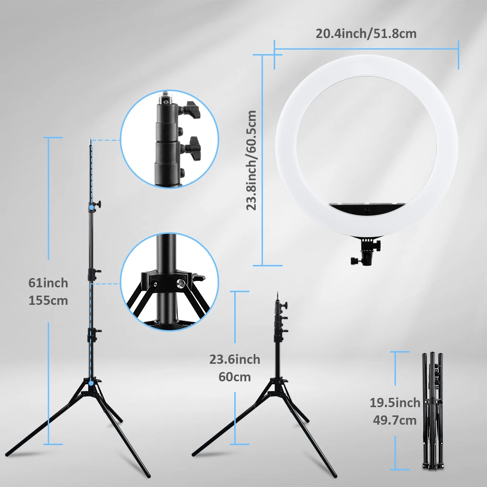 Fosoto  21inches ledes Porond Világítás foto selfie Villanyégő vel Zárkózott USB Hozzákezdés telefont standar számára Vízhozam videó Fotózik photoes