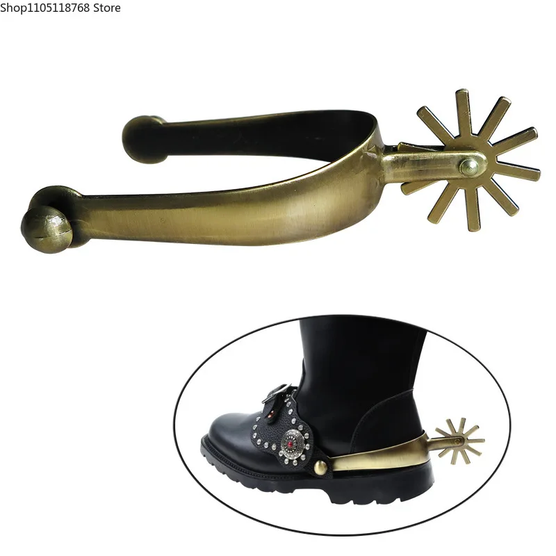 1 Pair Horse Riding Spurs Tough Zinc Alloy Gold Spurs for Cowboy Boots with Rotatable Gear Western Cowboy Boot Spurs for Men