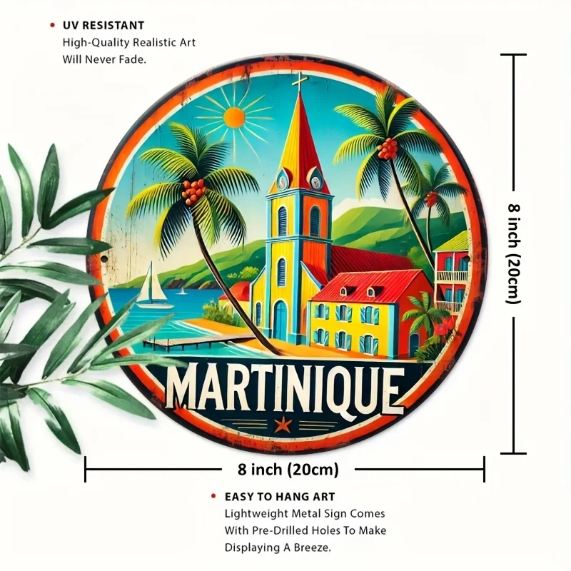 2D Flat Surface, 1 Piece Pack 8 X 8inch (20 X 20cm) Martinique Metal Tin Sign Aluminum Wall Decoration, Supports High-Definition Printing, Suitable for Home, Kitchen, Dining Room, Type B
