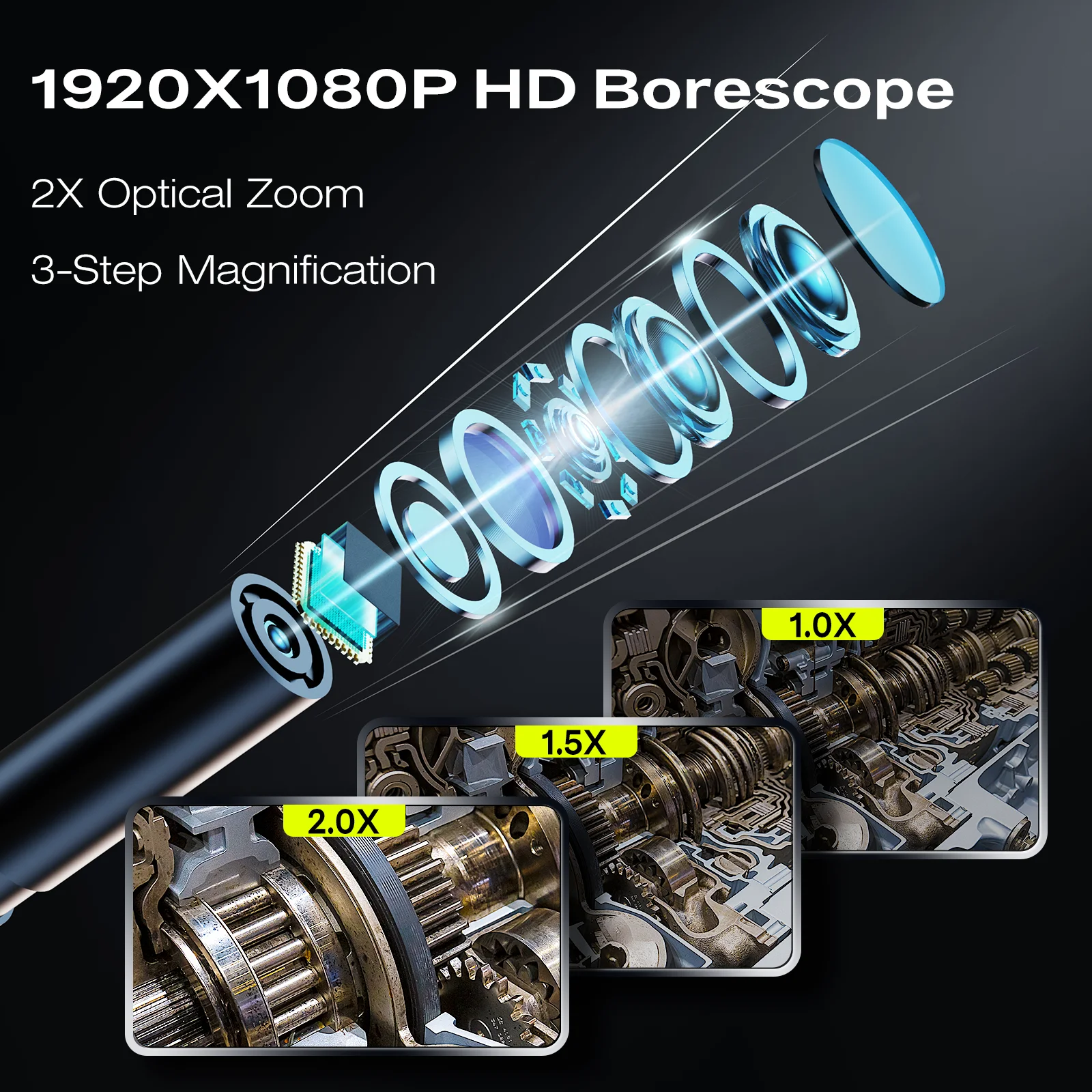 Industrial Endoscope Camera with Light 1920P HD Borescope IP67 Snake Camera for Inspecting Walls, Automotive Engines, Pipes