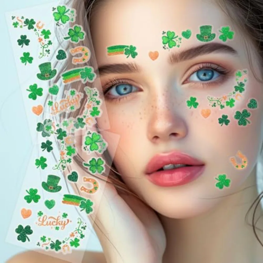 

Shamrock Glitter Face Tattoo St. Patrick's Day Accessories for Adults Happy St. Patrick's Day Body Jewelry Party Favors Tempora
