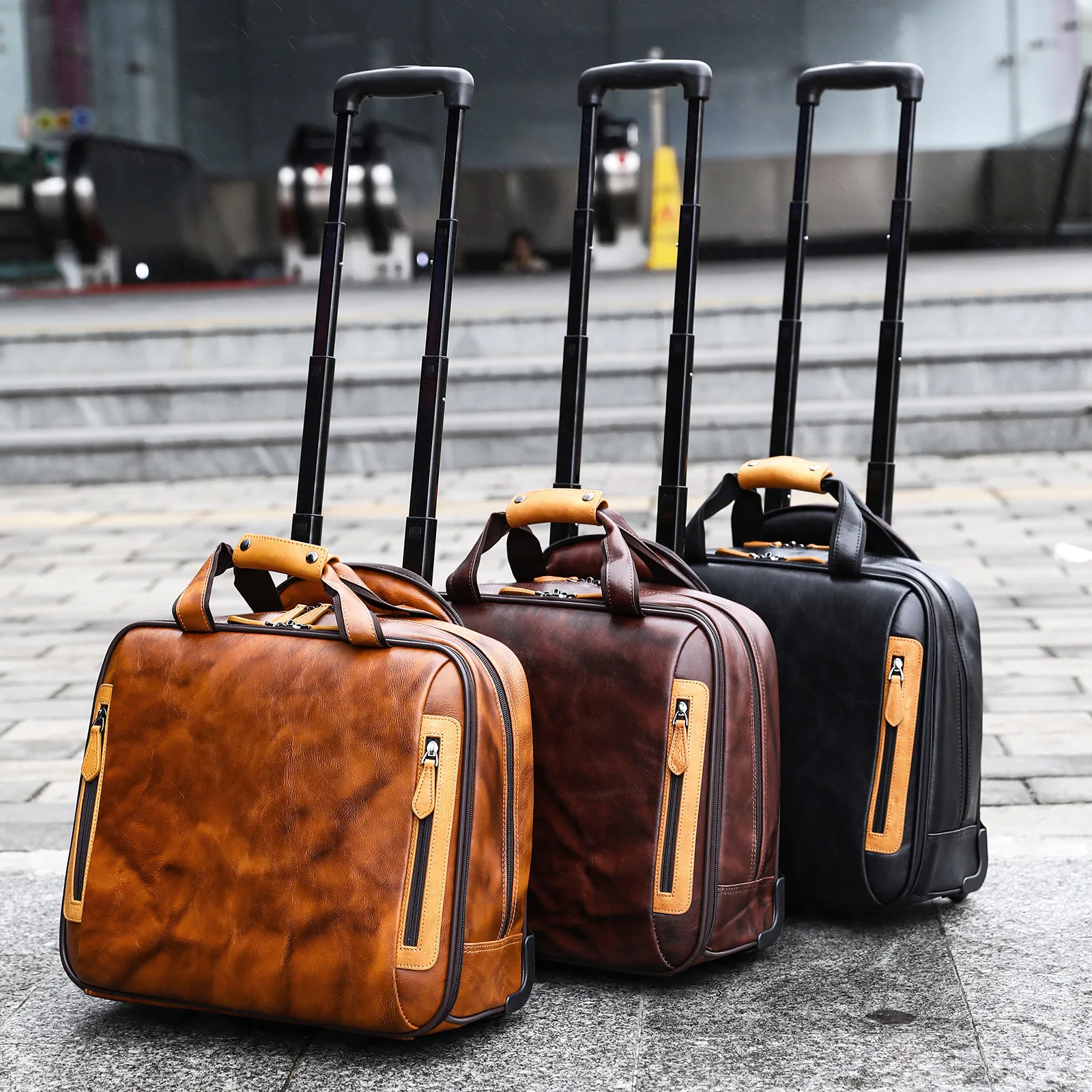 Retro echtes Leder Herren Trolley Business Rad Koffer Tasche Rindsleder erste Schicht Reisehandtasche Mann Gepäck Laptoptaschen
