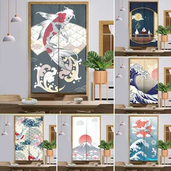 Koi Fish Waves Pattern Japanese Noren Curtains Dining Room Partition Curtain Kitchen Entrance Curtains Linen Split Door Curtain