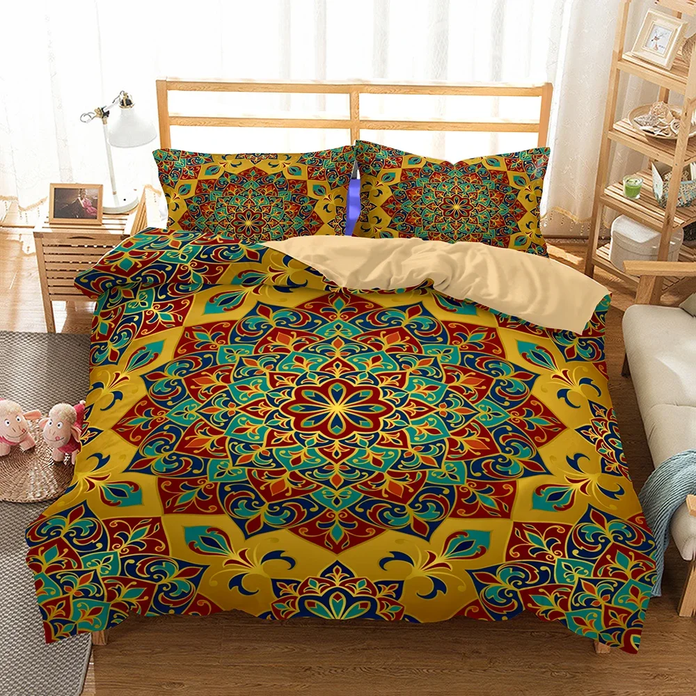

Quilt Cover Set Mandala 100% High Quality Home Textile Bedding Set Queen Size Double Bed Linens Chinese Duvet Cover Set Luxury