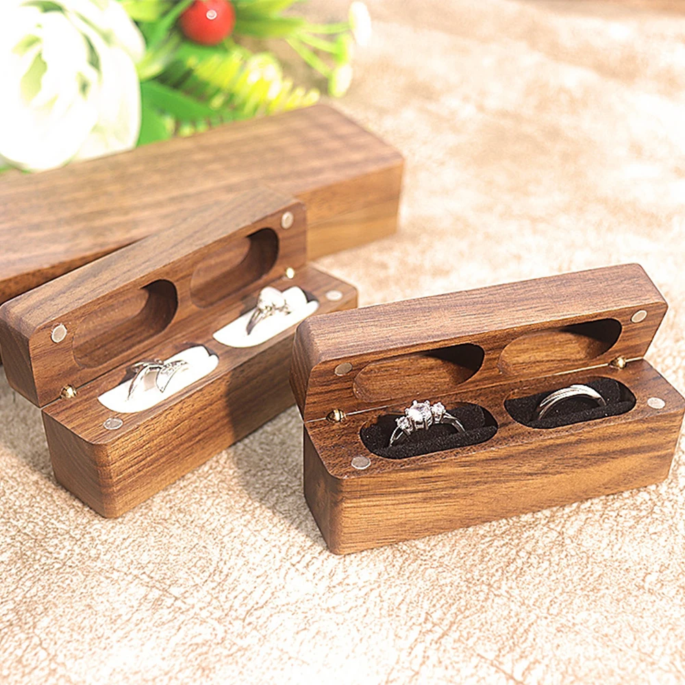 

Длинная шкатулка для обручальных колец из орехового дерева с резьбой, складная, для хранения ювелирных изделий, с магнитной застежкой, для предложения руки и сердца