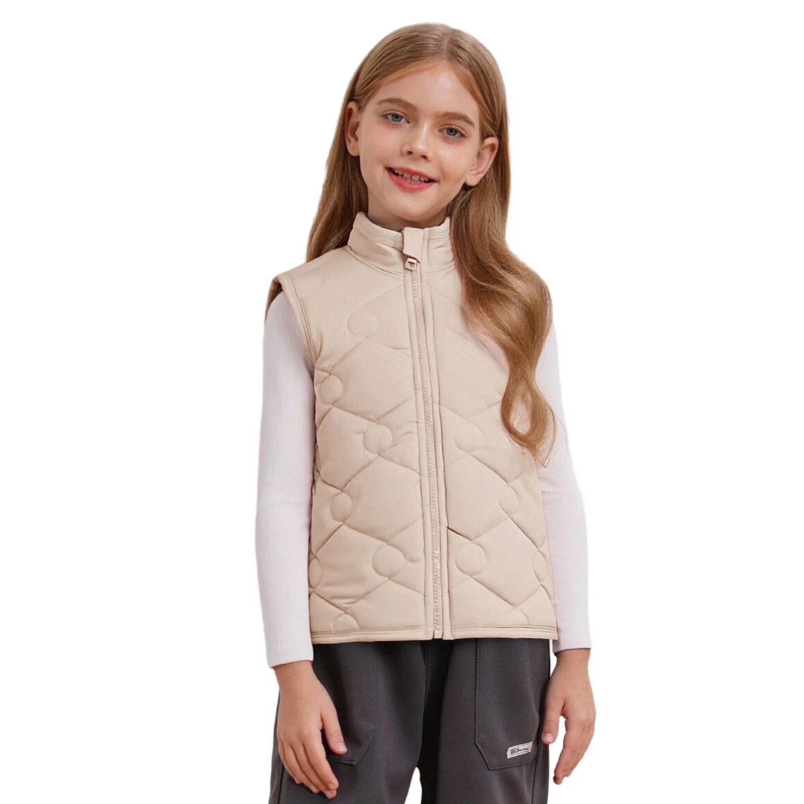 

Kids Girls Winter Warm Fleece-Lined Vest Coat Casual Stand Collar Sleeveless Zipper Jacket Outerwear for Outdoor Home School