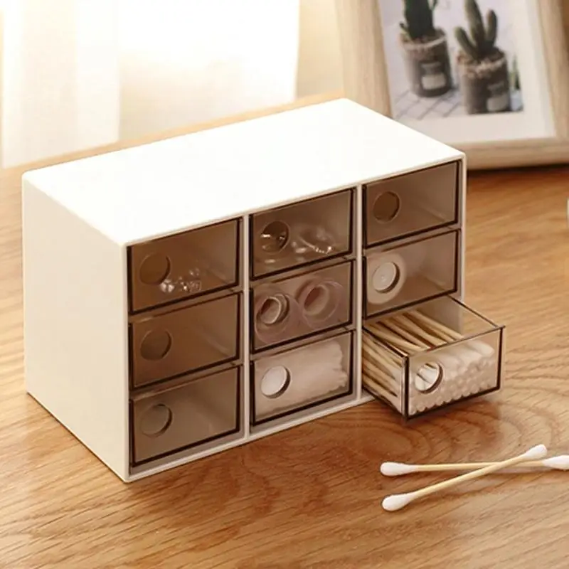 Creative Plastic Transparent Jewelry Storage Box Nine Drawers Cosmetics Korean Fashion Dustproof Sorting Box