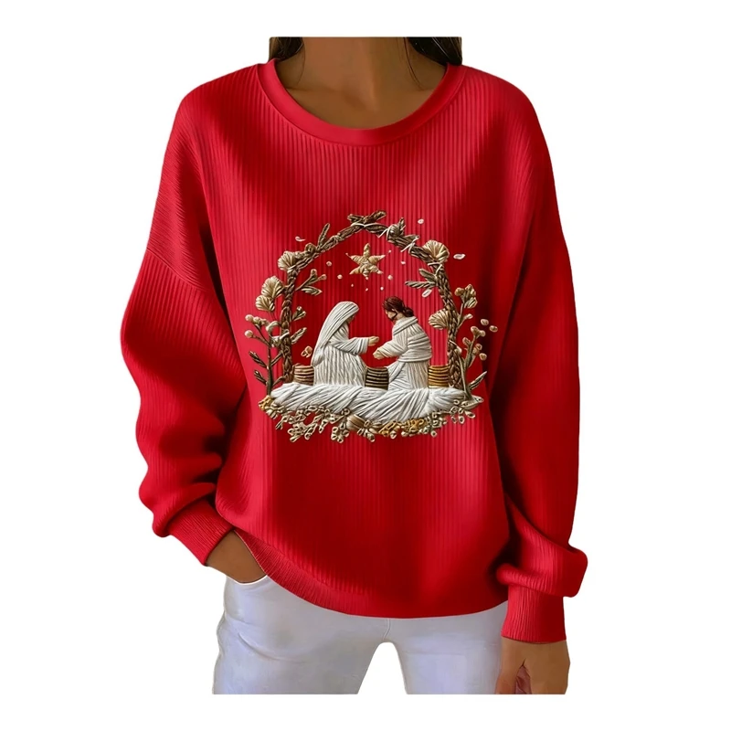 New Floral Wreath Print Crewneck Sweatshirt For Women Soft Cozy Casual Pullover Ideal For Office Travel Gift For Her
