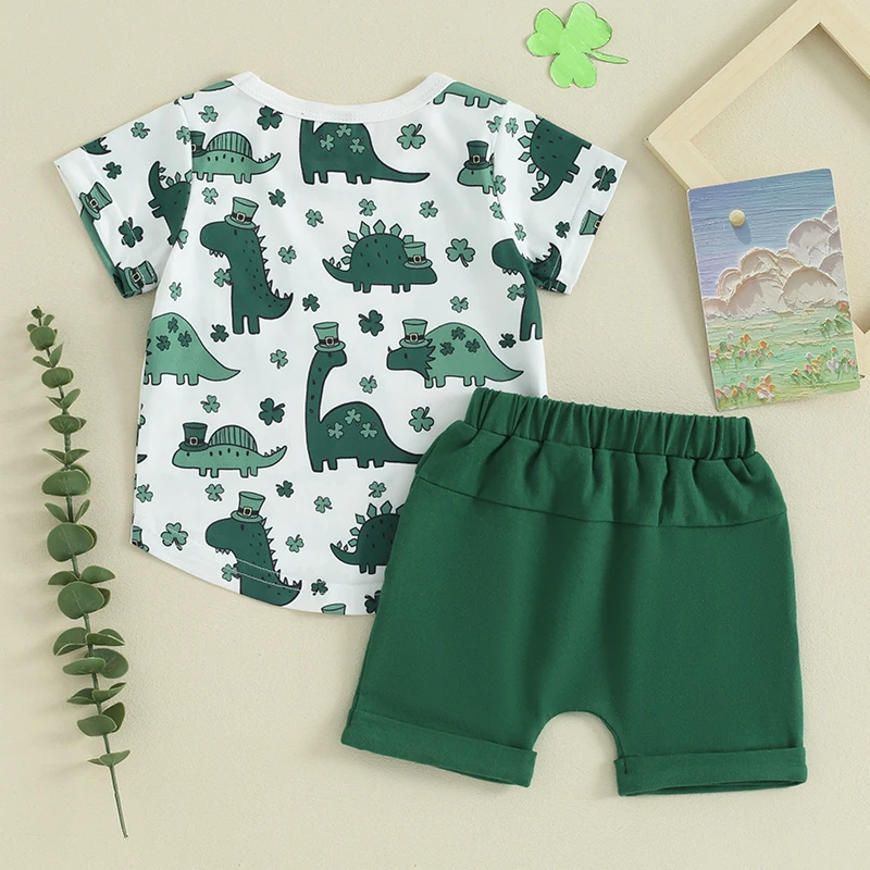 

Boys St Patrick s Day Outfit Short Sleeve Shamrock Print T-Shirt and Drawstring Shorts Set for Toddlers