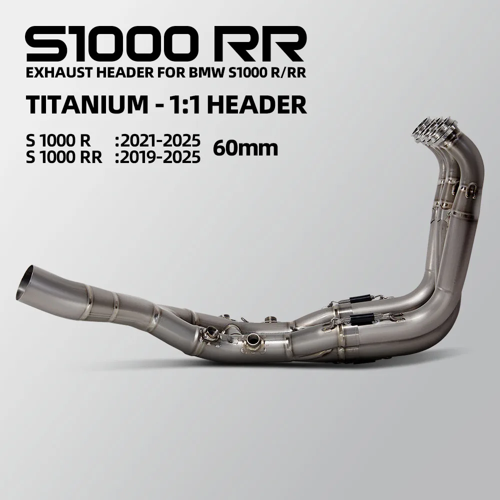 

Передняя выхлопная труба мотоцикла для BMW S1000RR 2019-2025 лет S1000R 2021-2025 лет, коллекторная трубка из титанового сплава 60 мм
