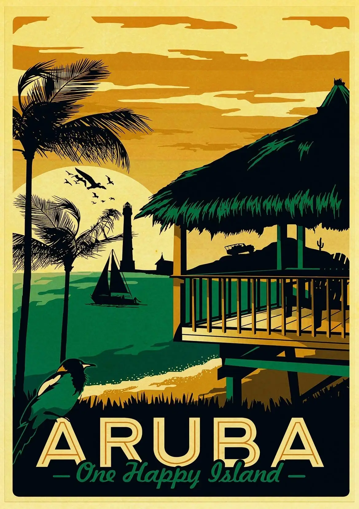 annekilly Metal Sign Aruba One Happy Island Vintage Tin Sign Home Bar Kitchen Restaurant Wall Deocr Plaque Signs 12x8inch sign