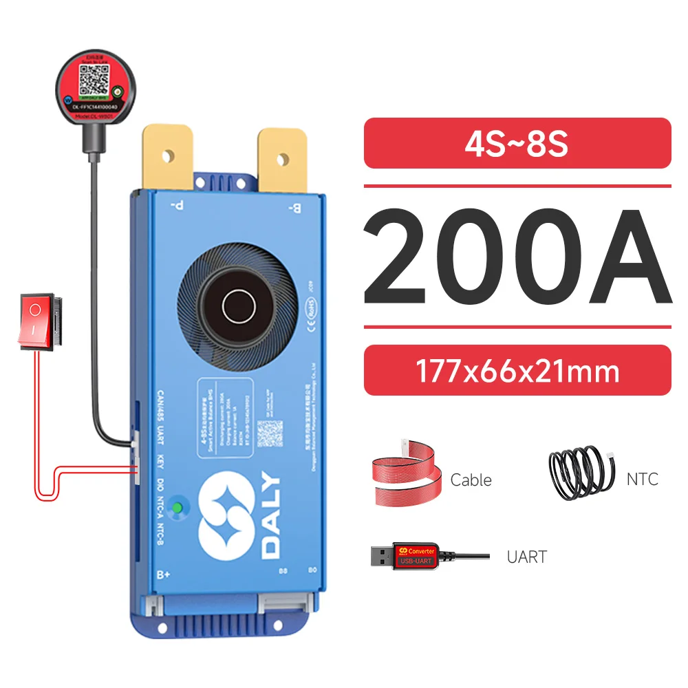 Daly Smart Active BMS 4S LiFePO4 8S 24V 16S 100A 150A 40A 60A 200A 12V 48V LiFePO4 1A Actieve Balancer met UART RS485 wifi-sleutel