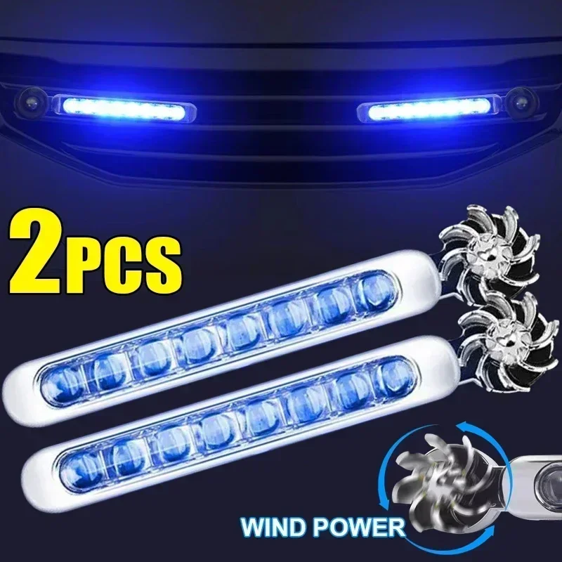 1/2pcs Wind Powered Car LED DayTime Running Light Auxiliary Lighting Rotation Fan Lamp Automobile Day Time Headlight Decorative