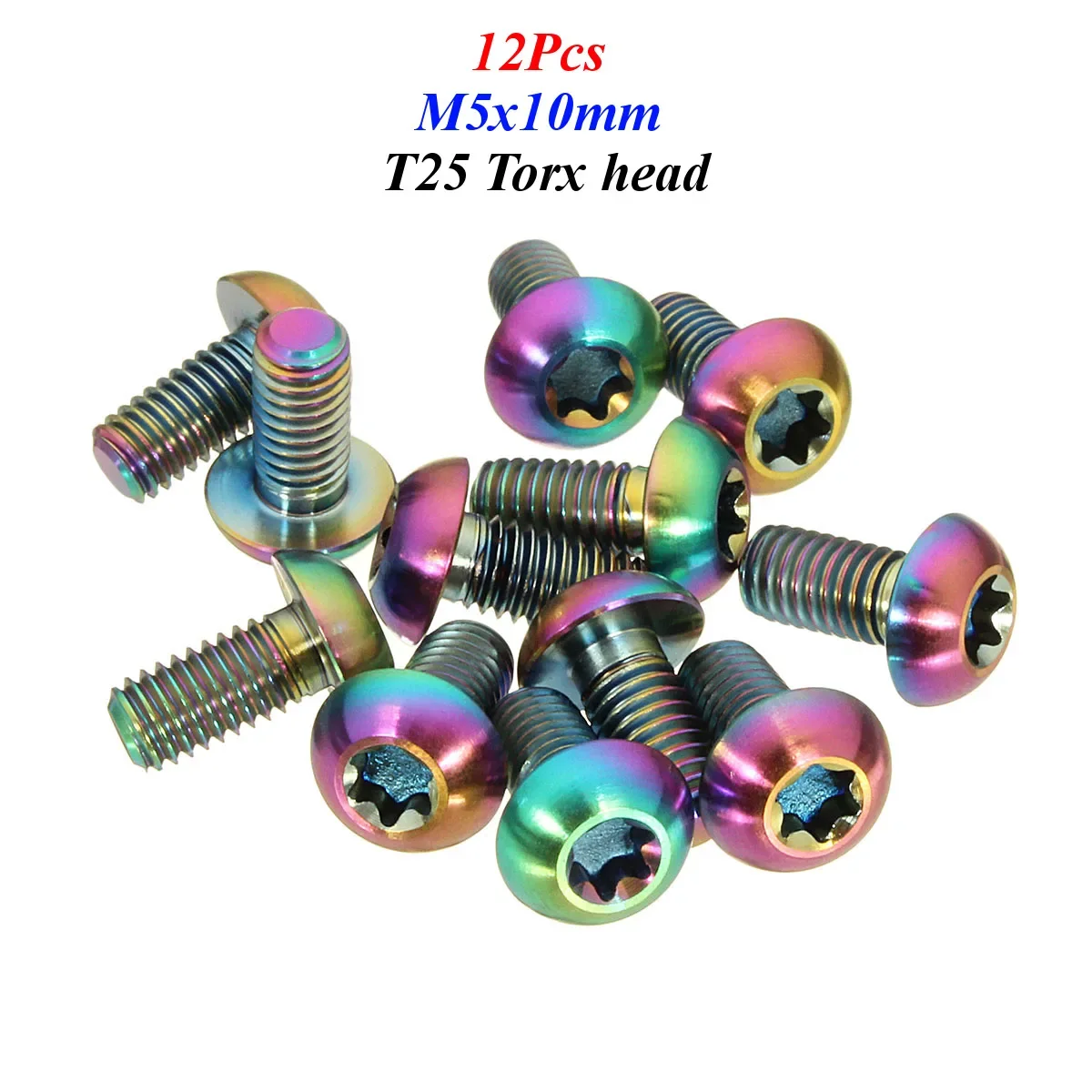 12pcs Titanium Ti Rainbow Bike Bolts For Rotor Disc Brake Torx T25 M5x10mm