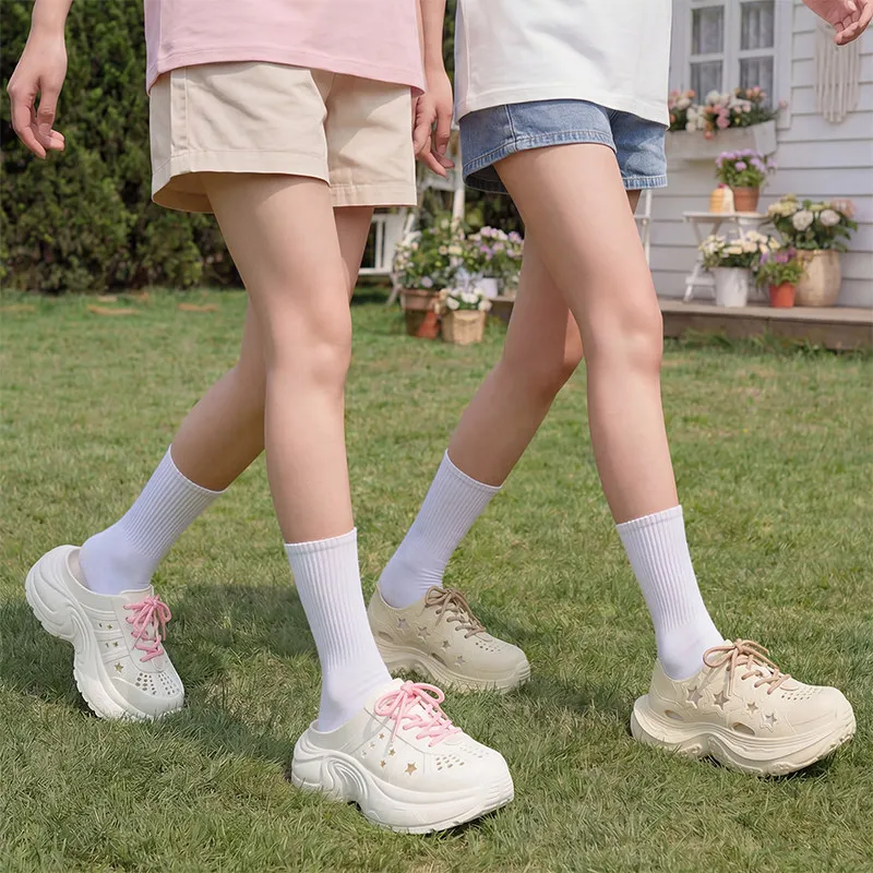 Solid Color Chunky Platform Lace Up Sports Shoes Women 2026 Summer Casual Breathable Clogs Sandals Woman Slip On Non-Slip Mules