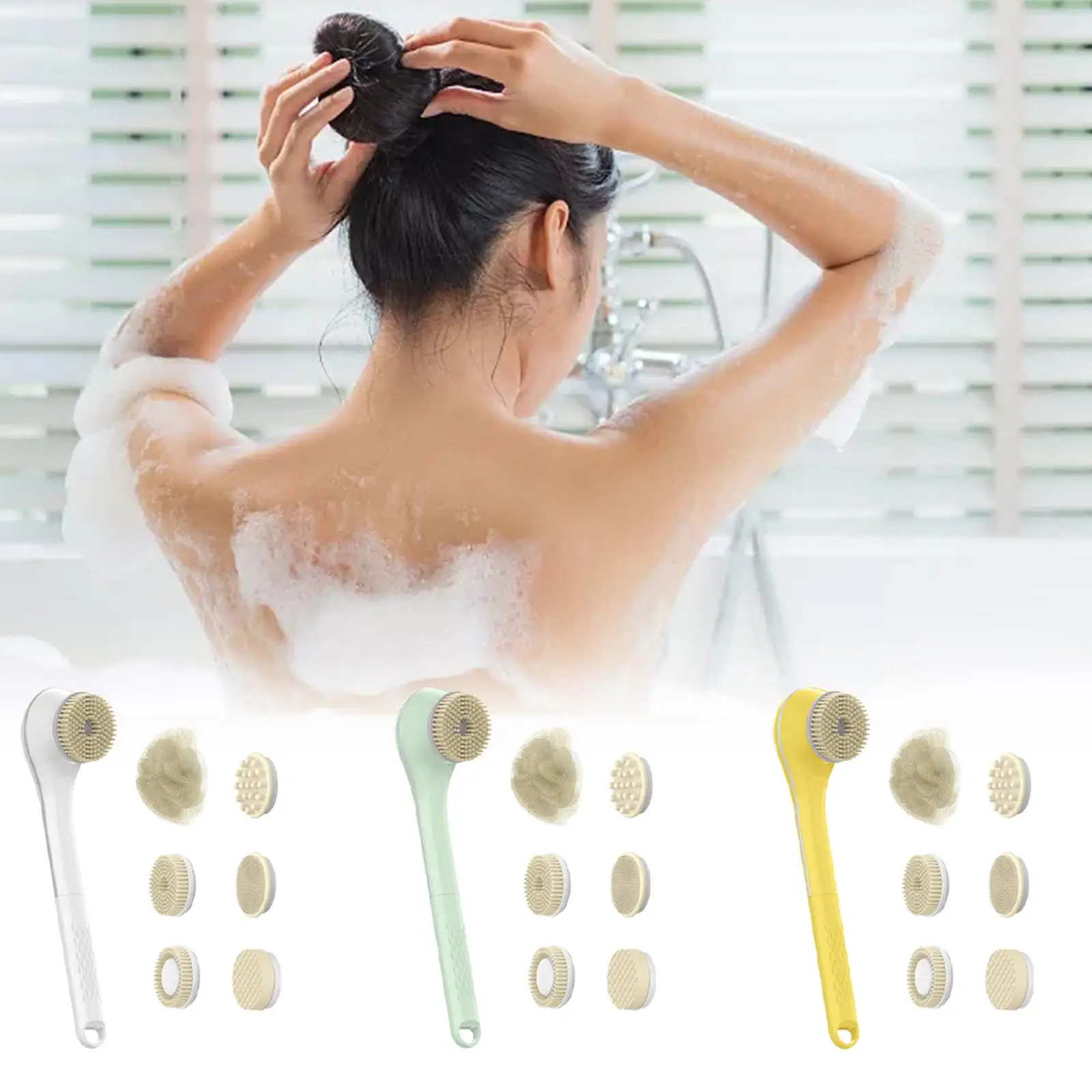 Electric Shower Brush Body Scrubber 37cm Non Slip Handle 3 Level Speed Adjustment with Swivel Brush for Difference Skin Types