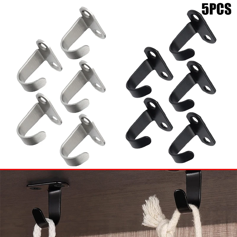 5PCS Stainless Steel Screw Mounted Ceiling Hooks, Under-Shelf Towel, Heavy Duty Hanger For Bathroom Cabinet Garage
