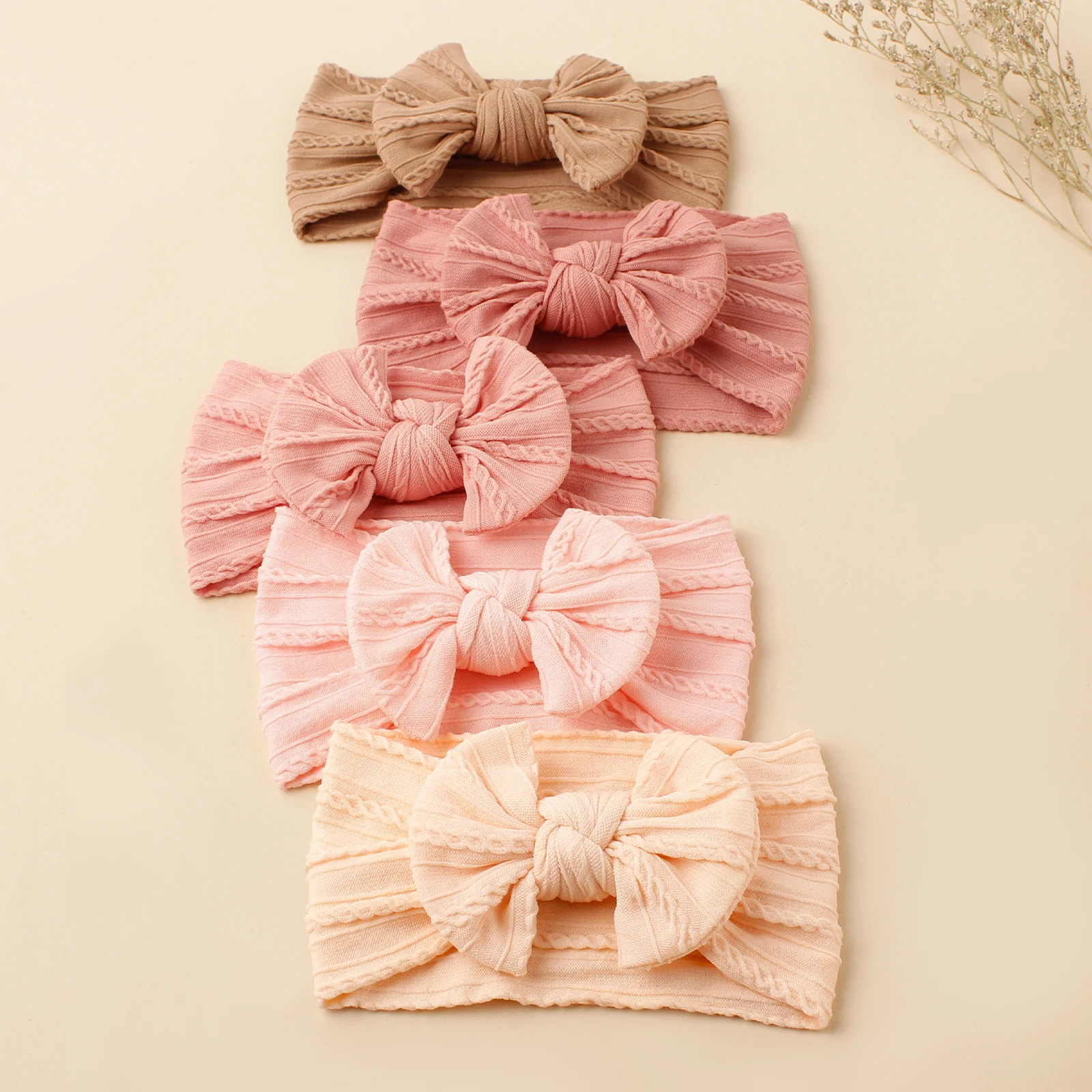 5pcs Baby Soft Handmade Bow Headband Soft Nylon Jacquard Securing Hair Band Kids Elastic Turban Girls Cute Hair Accessories