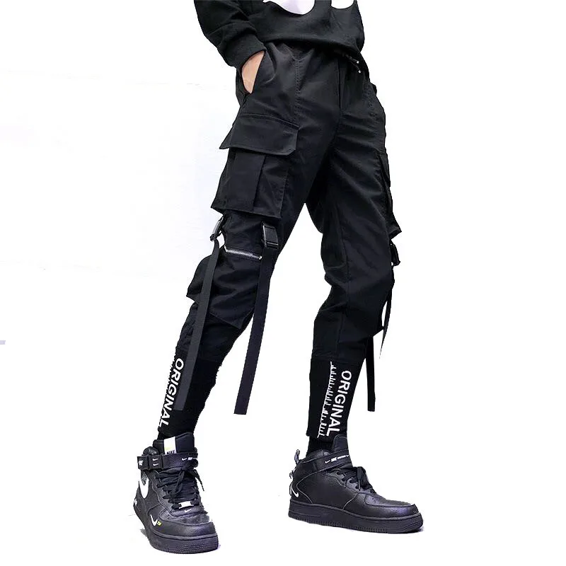 

Streetwear Ribbons Pockets Harem Pants Men Spring Summer Casual Sweatpants Hip Hop Joggers Slim Fit Black Men Pencil Pants