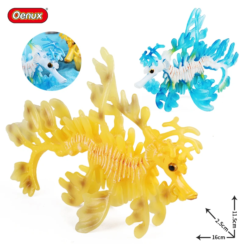 Oenux Sea Life Animals Toy Simulation Squid Shrimp Crab Starfish Salmon Model Action Figures PVC Educational Collection Kid Gift
