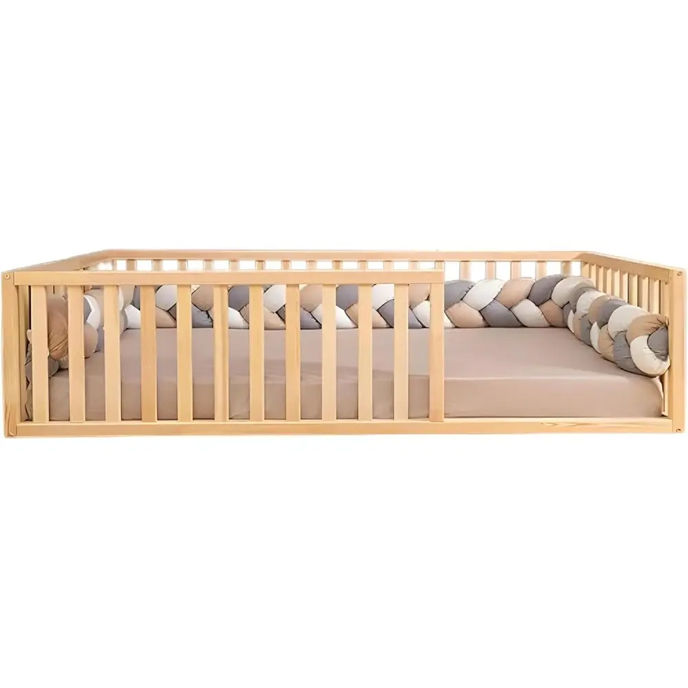 

Twin Size Pine Toddler Bed, 39x75, 18.9 High, Kids Room Wood Bed for Decor