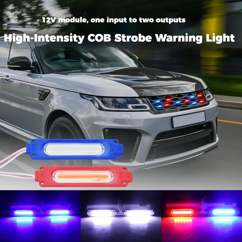 12V Car Motorcycle LED Decor Light 1 to 2 Injection Molding Module Red Blue Flashing Lamp Universal Vehicle Modification Accesso