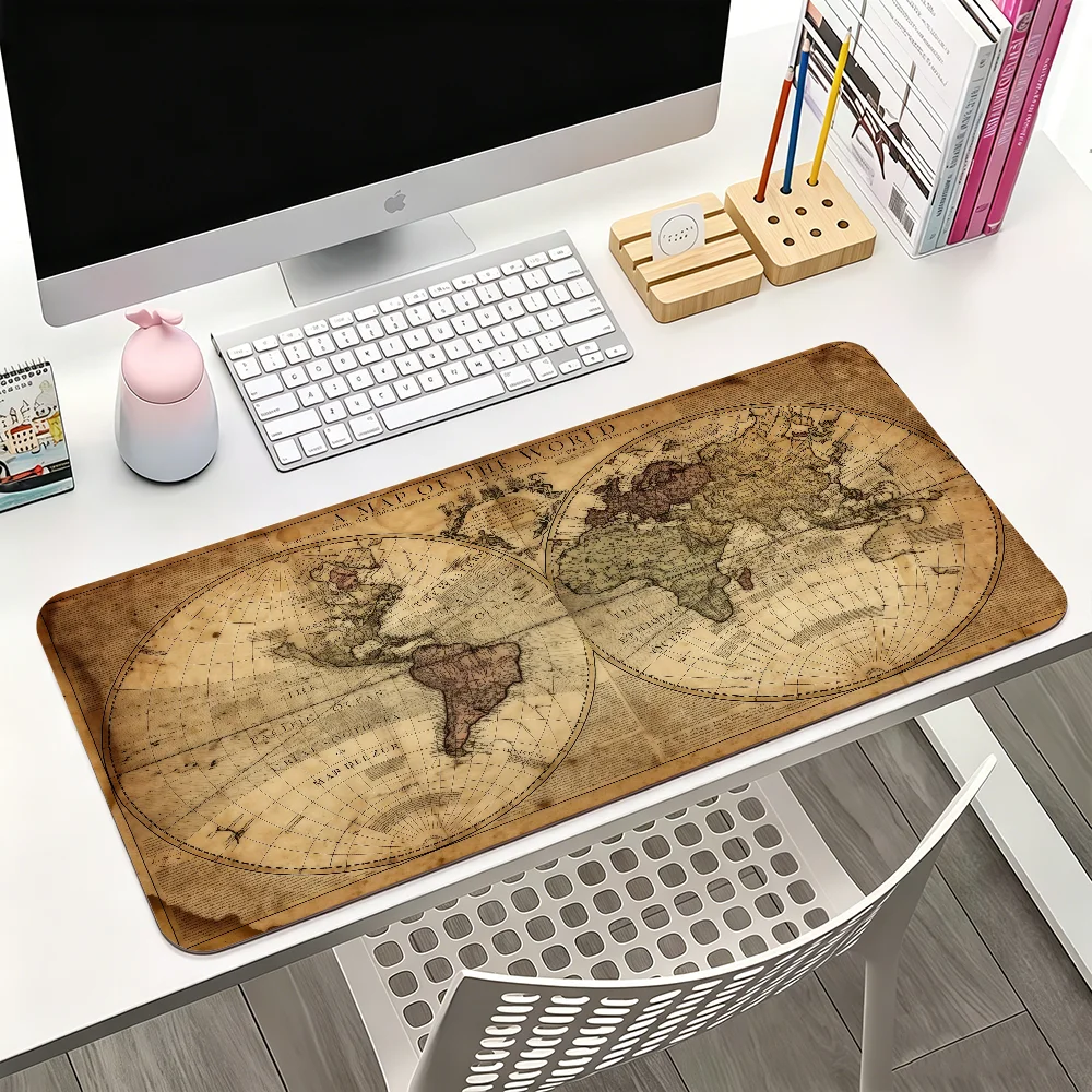 Retro Style World Map Mouse Pad For Office Gaming And Keyboards Non-Slip Large Waterproof