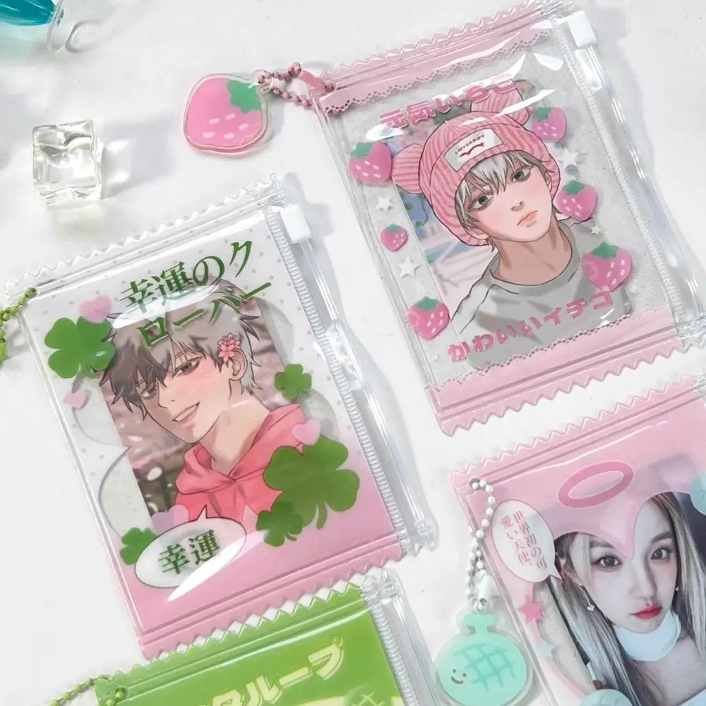1pcs Transparent Card Holder Cute INS Shiny Candy Bag Card Sleeves Cute Cartoon Anime Badge Card Storage Key Chain Accessories