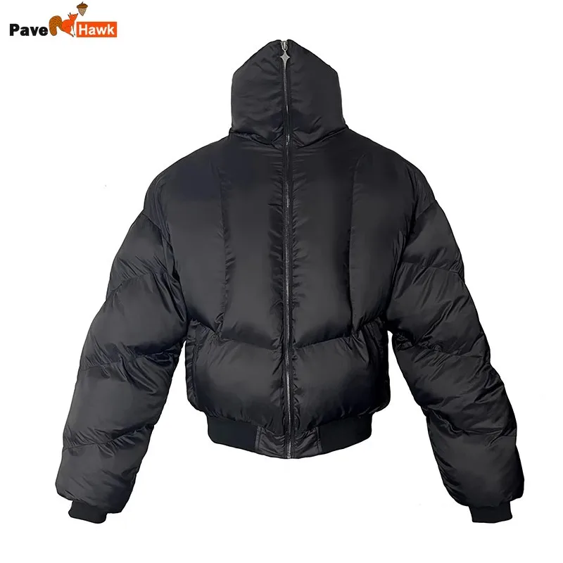 Black Stand Collar Cotton Jacket Mens Heavy Weight Winter Trend High Street Short Parkas Thickening Warm Fluffy Bread Coats