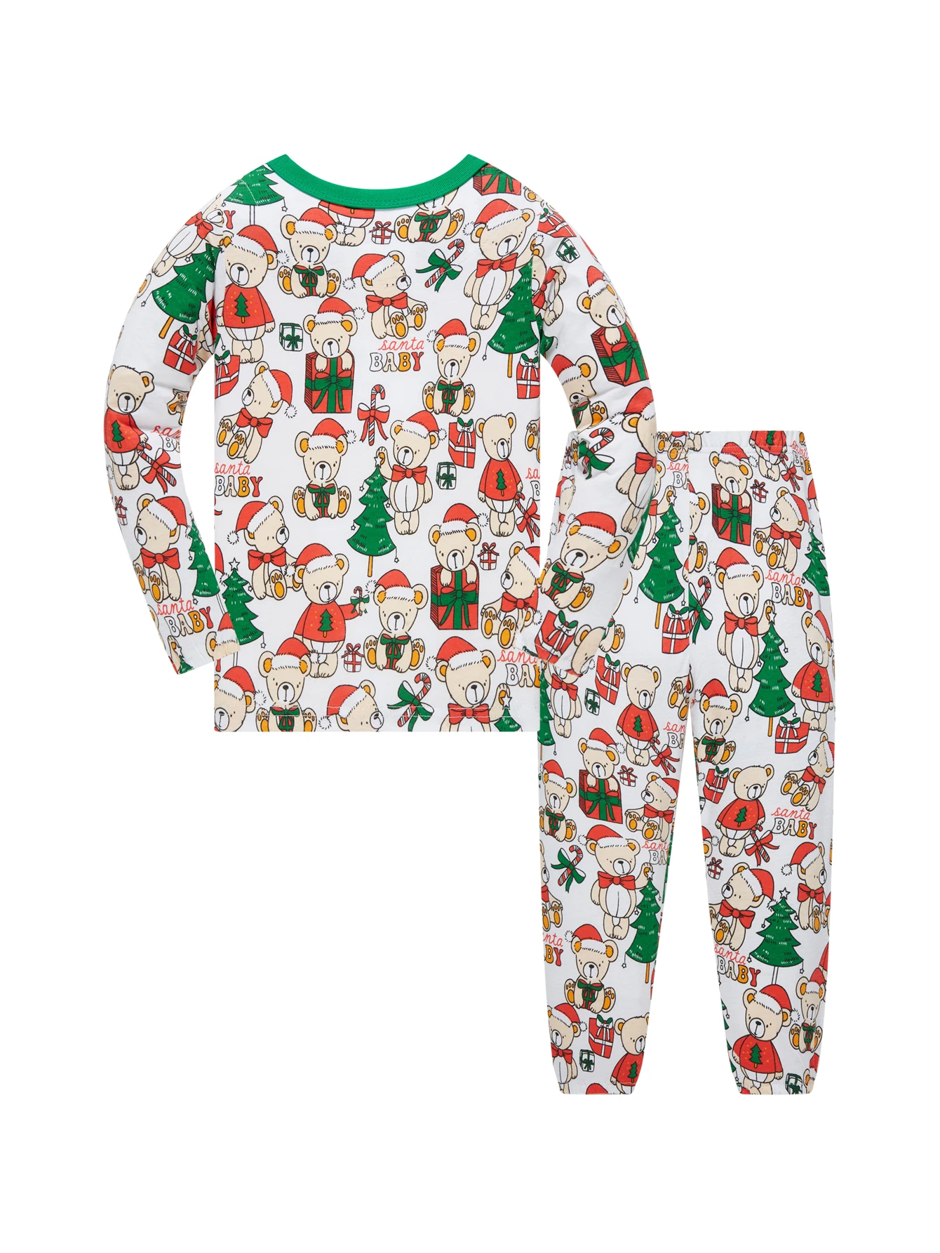 Christmas Clothes, 100% Cotton Children's Sleepwear, Long Sleeved Pajamas Long Pants Set for Boys and Girls Aged 1-8