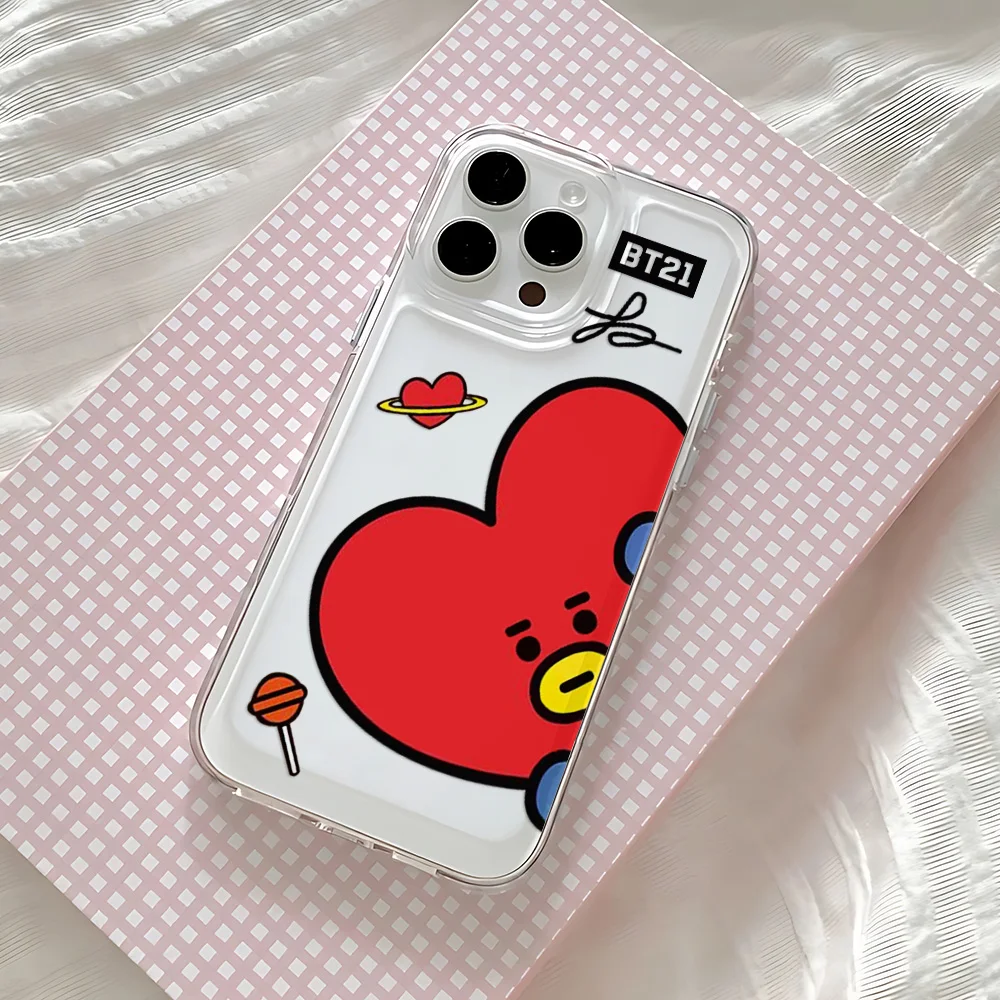Niedliche Cartoon-Y-BT-21-Handyhülle für iPhone 17 16e 16 15 14 13 12 11 Mini Air Pro Max X XR 7 8 Plus Transparente Weiche Rückabdeckung