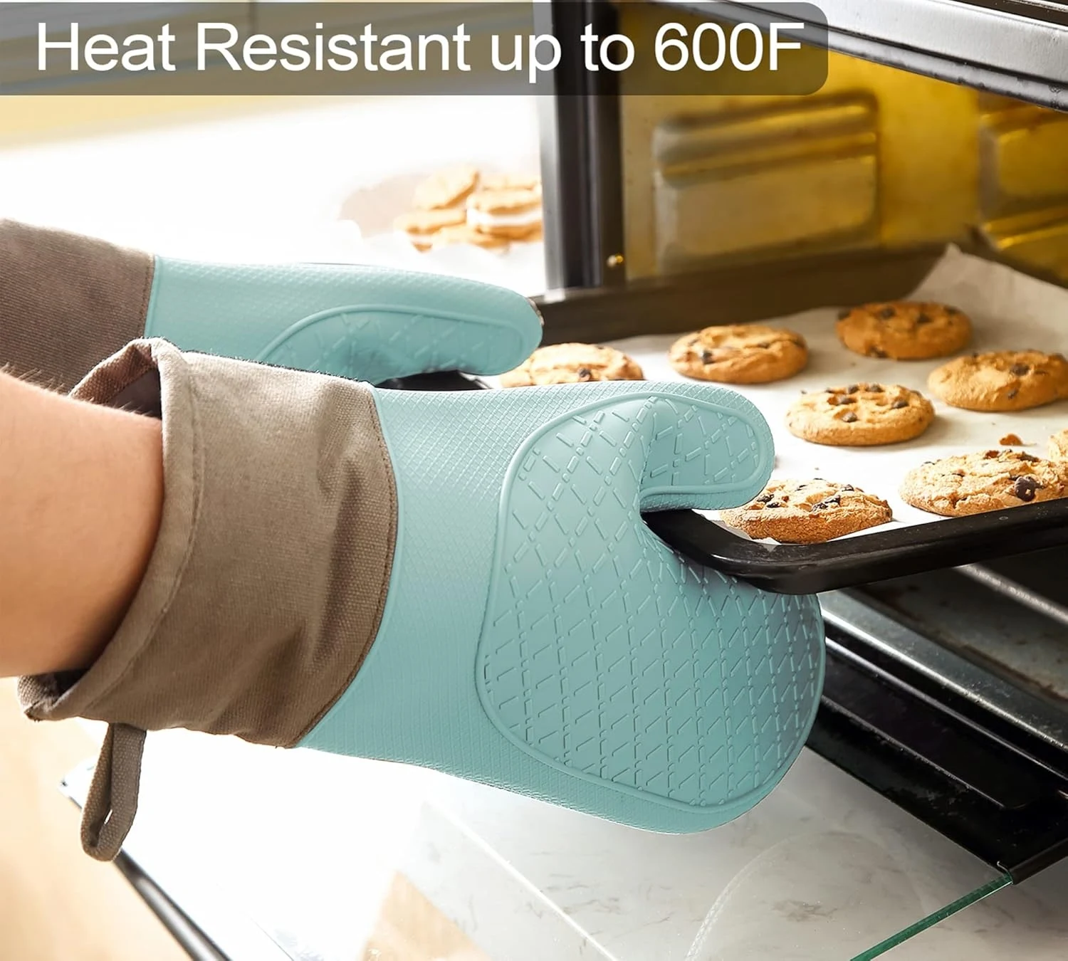 Ofenhandschuhe, 2-teilige, verdickte Silikon-Isolierhandschuhe, für die Küche zu Hause, zum Backen, hohe Temperaturbeständigkeit 600F, rutschfest, weich, A